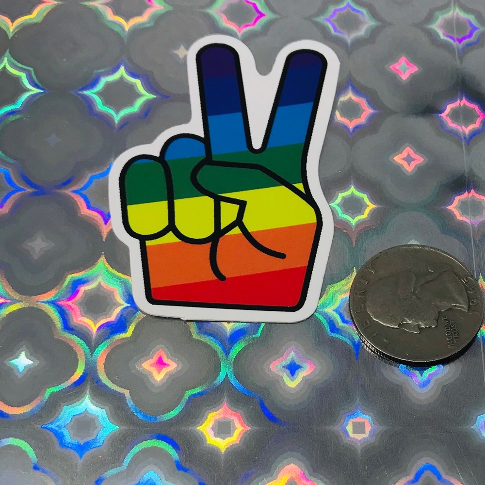 Rainbow Peace Sign Hand Vibrant Pride Single Decor Design Accent Sticker - Picture 2 of 10